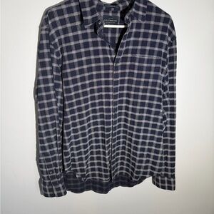 Lucky Brand Men’s Navy & White Plaid Button-Down Shirt | Large